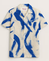 Blue Blaze – Artistic Brushstroke Cuban Collar Shirt - Jaipuri Crown